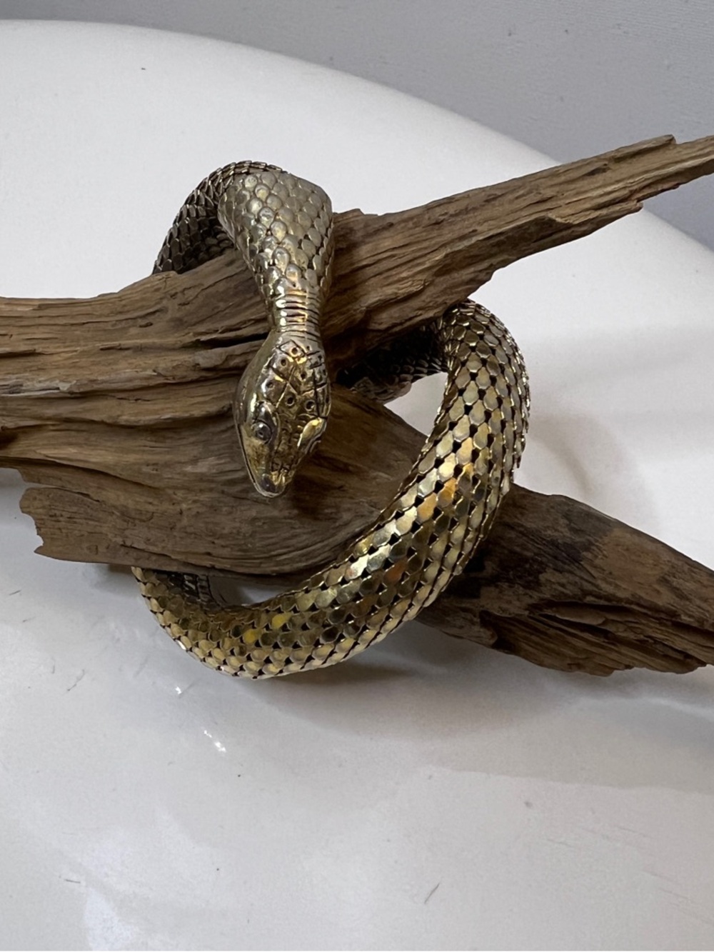 Whiting & Davis Serpent Snake Mesh Bracelet Gold Coil Wrap Vintage Signed - Picture 2 of 7